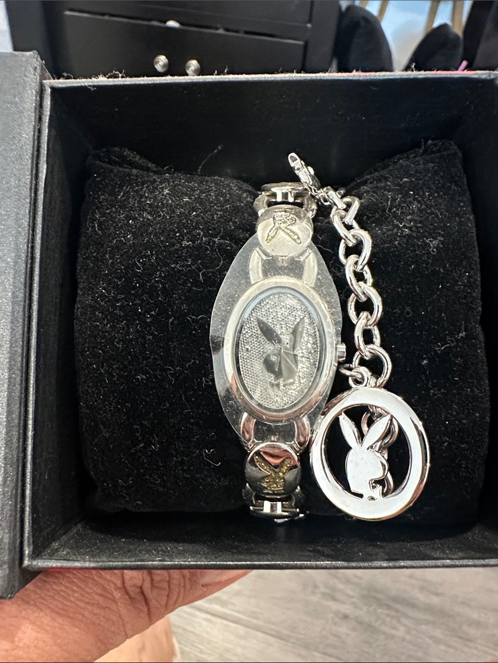PLAYBOY Silver Bunny Charm Bracelet Watch